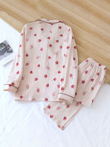 Cherry Printed Long Sleeve Cotton Pajamas