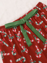 Christmas Candy Cane Print Knotted Pajama Set