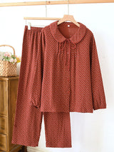 Cotton Bow Knot Long Sleeve Pajamas Set