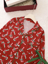 Christmas Candy Cane Print Knotted Pajama Set