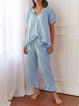 Short Sleeve Plaid Two Piece Set