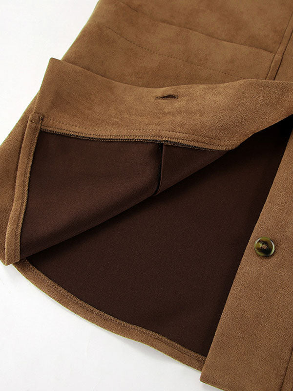 Vintage Solid Color Pockets Brown Jacket