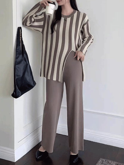 Striped Split Long Sleeve Set