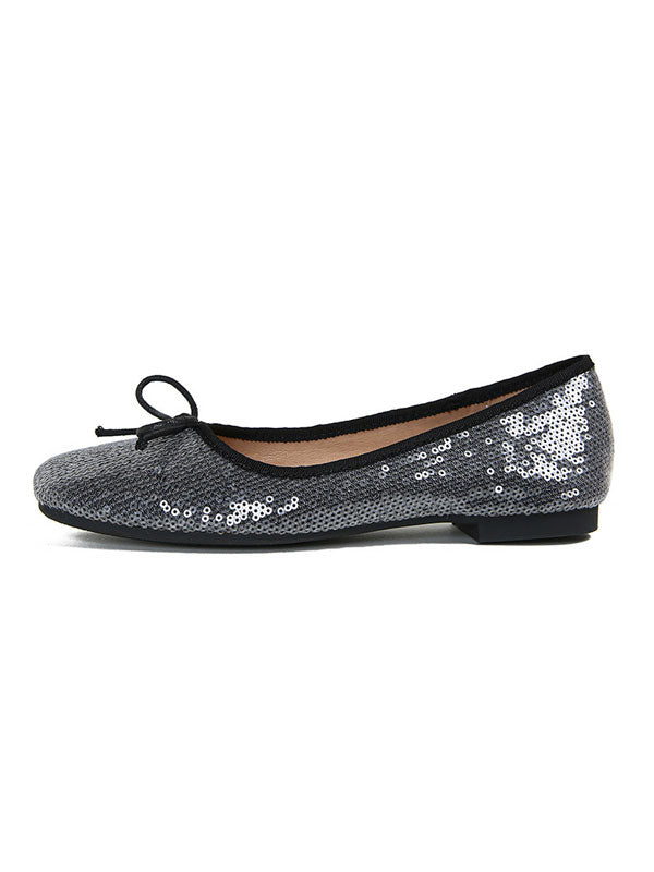 Square Toe Sequin Bow Flat Ballet Flats