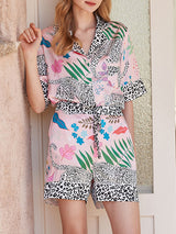 Leopard Floral Short Sleeve & Shorts Pajama Set