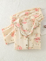Pink Flowers Long Sleeve Cotton Pajama Set