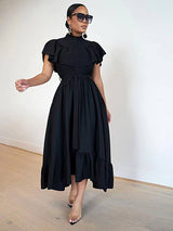 Elegant Shirt Black Maxi Dress