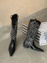 Pointed Toe Chunky Pleated Cowboy Knight Boot