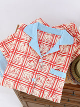 Red Plaid  Cartoon Print Long Sleeve Pajamas