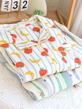 Striped Cartoon Fruits Printed Pajama Set