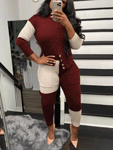 2Pcs Color Block Knitted Set