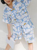 Rabbits Printed Short Sleeve Pajama Set