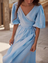 Puff Sleeve Wrap Midi Dress