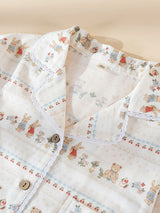 Lace Trim Long Sleeve Cotton Pajama Set