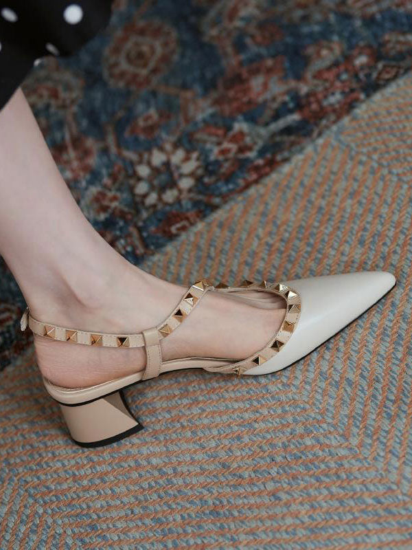 Strap Pointed Toe Thick Heels Sandals