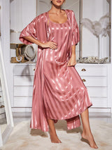 2pcs Striped Satin Nightgown Set