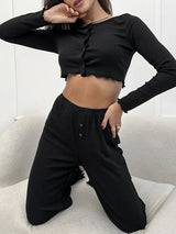 Ribbed Crew Neck Top and Pants Set