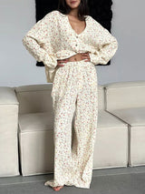 Cotton Floral Long Sleeve Pants Lounge Set