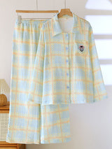 Plaid Cute Embroidery Long Sleeve Pajamas