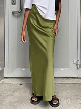 Solid Color Satin Long Skirt