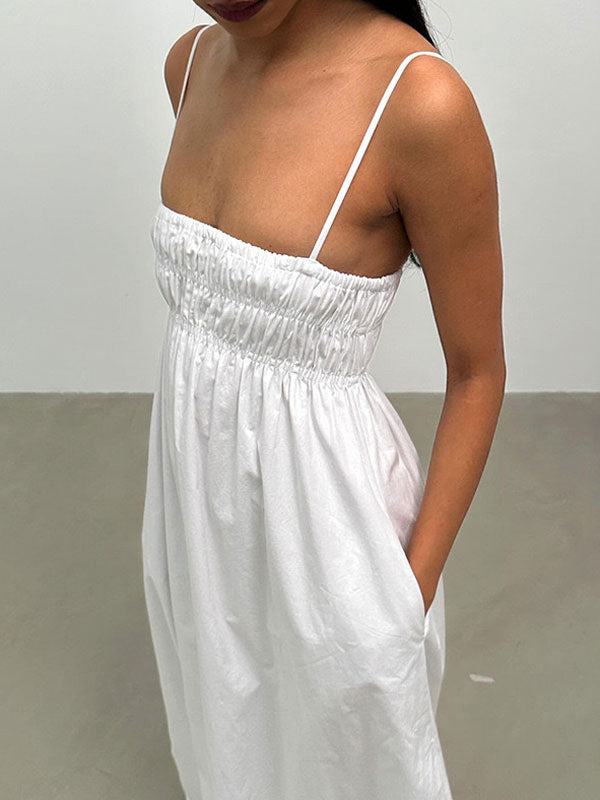 Spaghetti Straps White Maxi Dress