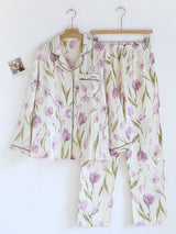 Purple Floral Printed Cotton Pajama Set