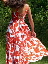 Sleeveless Red Flowers Print Maxi Dress