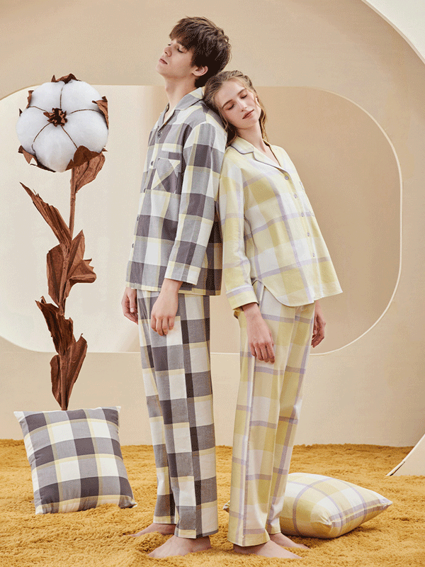 Cotton Plaid Pattern Pajama Set