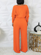 Solid Color Ribbed Knit Vest Jumpsuit Set