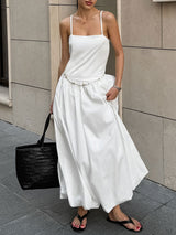 Spaghetti Strap Puffy Maxi White Dress