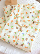 Bear Floral Printed Cotton Pajama Set