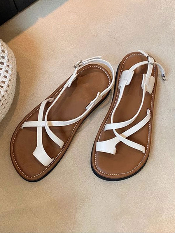 Straps Solid Color Flat Sandals