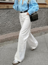 Solid Color High Waist Straight Pants