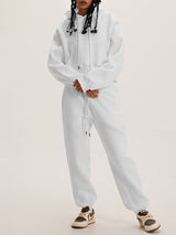 Thick Plush Hoodies Solid Short Top & Long Pants Set