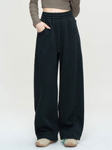 Solid Color Elastic Waist Fleece Baggy Pants