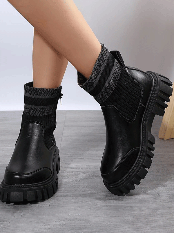 Knitted Elastic Zipper Ankle Boots