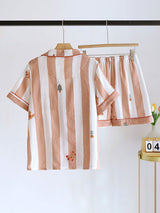 Cartoon Squirrel Short Sleeve Striped Pajama Set