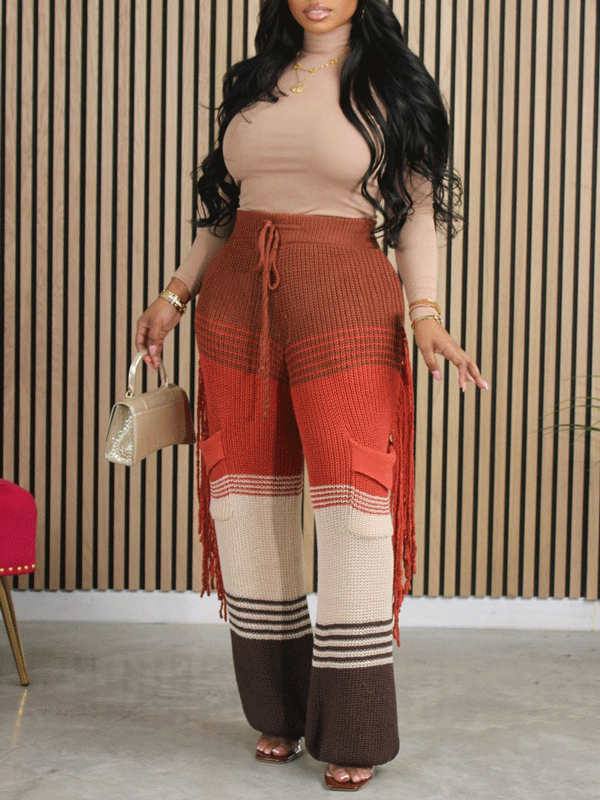 Knitted Patchwork Tassel Loose Pants