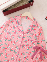 Christmas Candy Cane Print Knotted Pajama Set