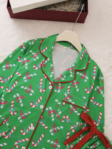 Christmas Candy Cane Print Knotted Pajama Set