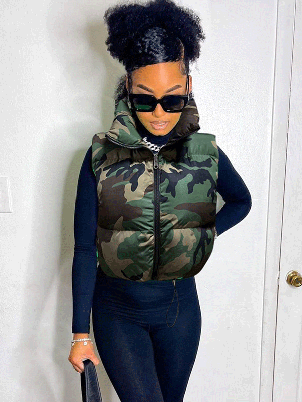 Camouflage Cropped Puffer Vest