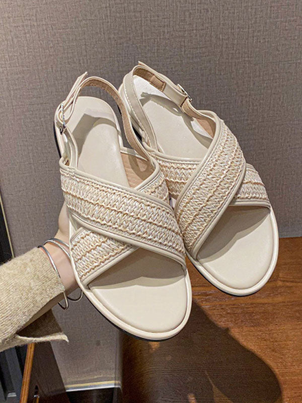 Woven Cross Strap Round Toe Sandals