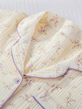 Small Floral Printed Short Sleeve 3Pcs Pajama Set
