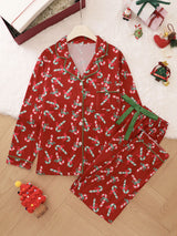 Christmas Candy Cane Print Knotted Pajama Set