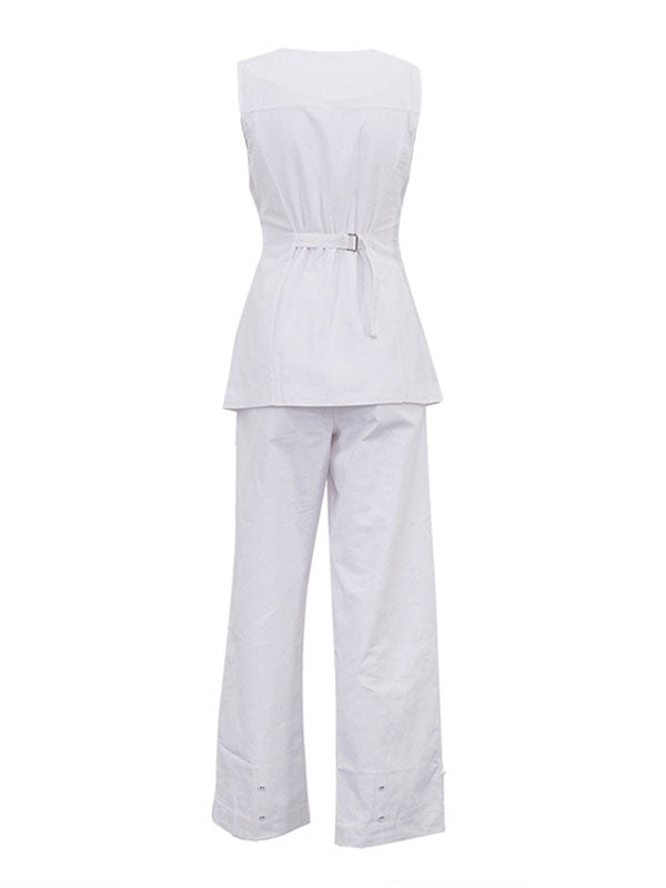 Sleeveless Vest & Long Pants White Two Piece Set