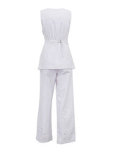 Sleeveless Vest & Long Pants White Two Piece Set