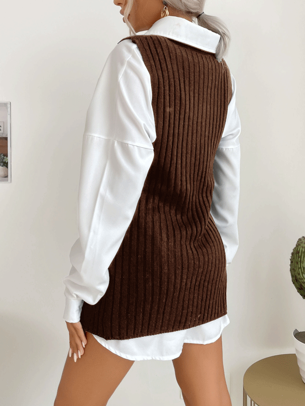 Slit Hem Mock Neck Sweater Vest