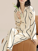 Long Sleeve GeoStripe Pattern Cotton Pajama Set