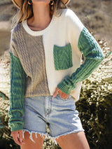 Color Block Round Neck Long Sleeve Sweater