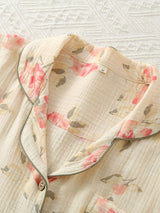 Pink Flowers Long Sleeve Cotton Pajama Set